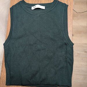ZARA Dark Green Knit Crop Top